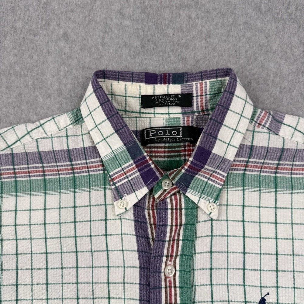 Polo Ralph Lauren Shirt Mens Medium White Green‎ Label Seersucker Preppy Cotton - Picture 3 of 11